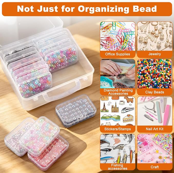 VZZNN 52 Pack Bead Organizer Box (4 Large Boxes and 48 Small Boxes), Jewelry Organizers and Storage with 256 Stickers, Suitable for Home and Office Storage of Handicrafts