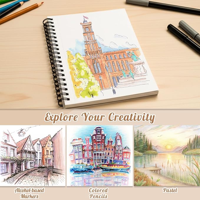 3 Pack Marker Paper Pad, 5×7 in, Double-Sided Bleedproof, Spiral Bound