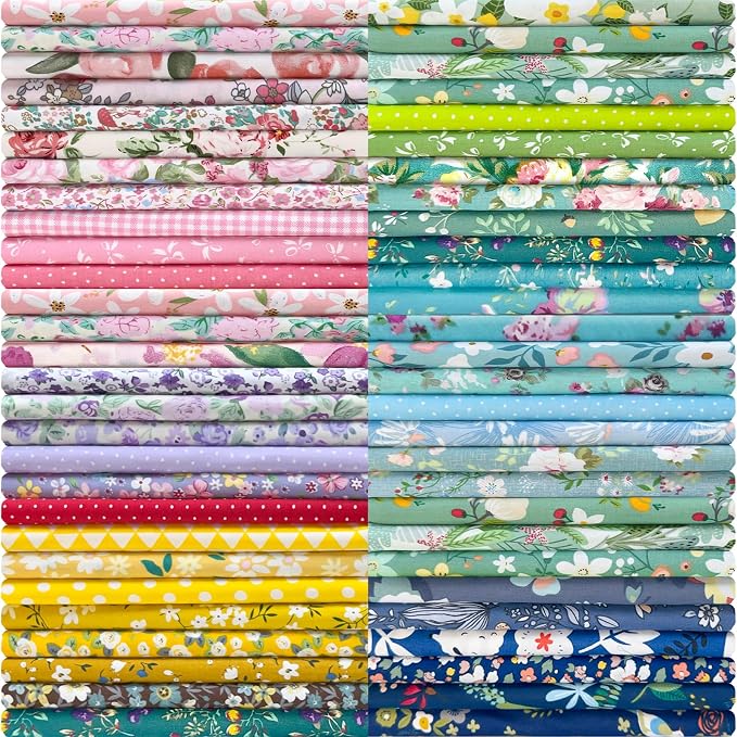 Aubliss 50pcs 100% Cotton Fabric Bundle 8" x 8" PreCut Fat Squares Sheets