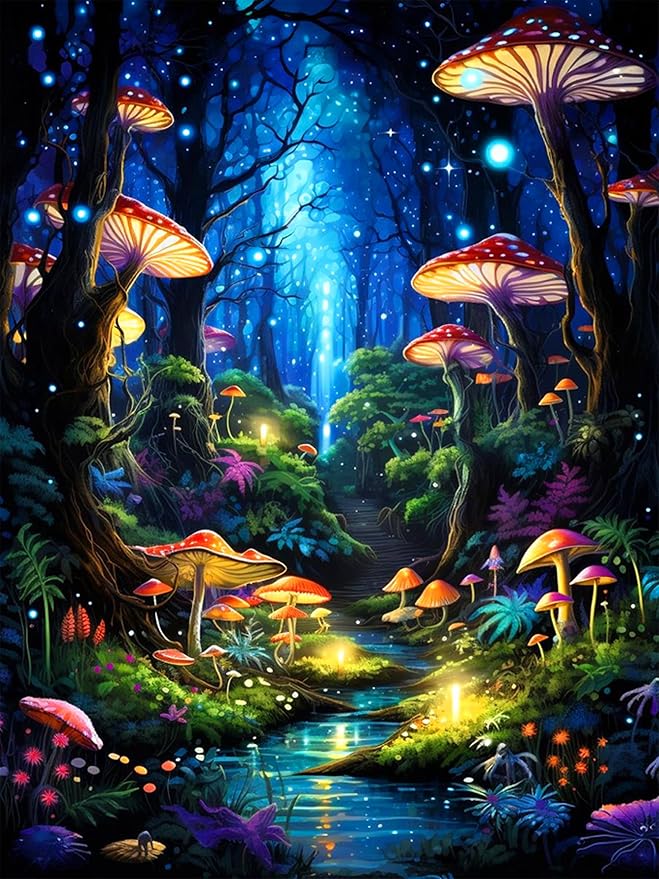 Meothan Diamond Art Kits for Adults Mushroom Diamond Painting Kit 12x16in | 5D Enchanted Glow Forest Diamond Art Painting Kit for Adult, DIY Full Drill Gem Art Diamond Dots Kit for Home Wall Decor Gift