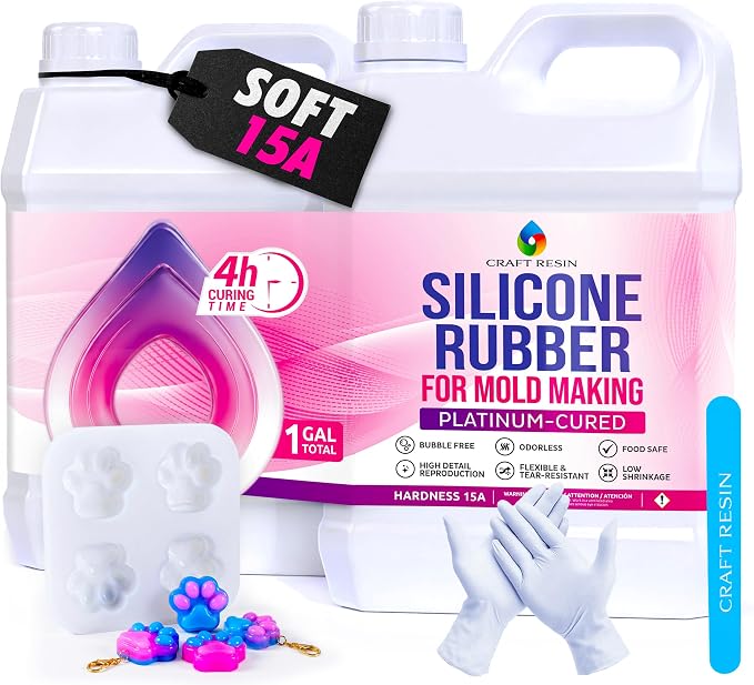 Craft Resin Fast-Curing Soft Silicone Mold Making Kit, Shore 15A – 1 Gallon