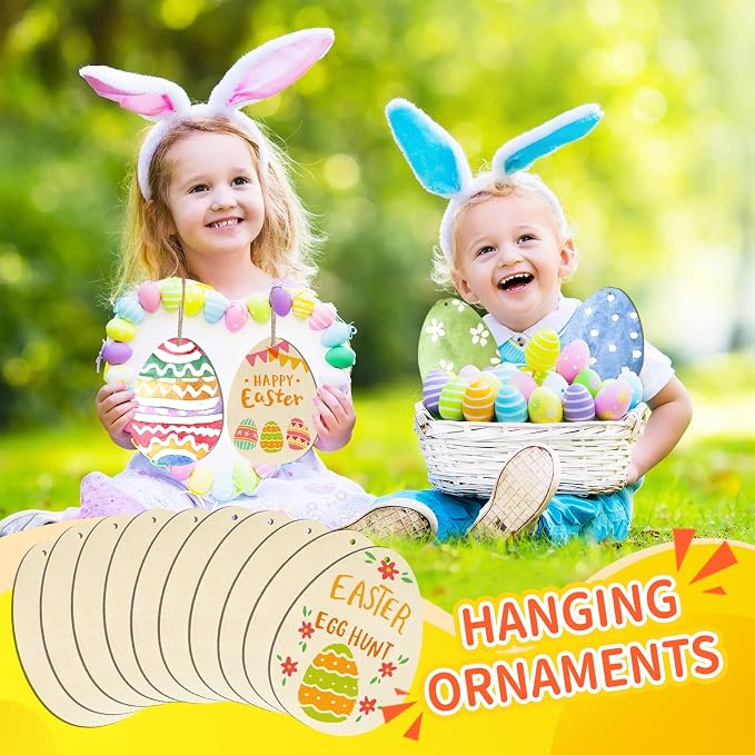 Large Size 7" Wooden Easter Ornaments to Paint, Egg Wooden DIY Blank Unfinished Round Wood Discs Ornament for Crafts Hanging Decorations(10PCS)