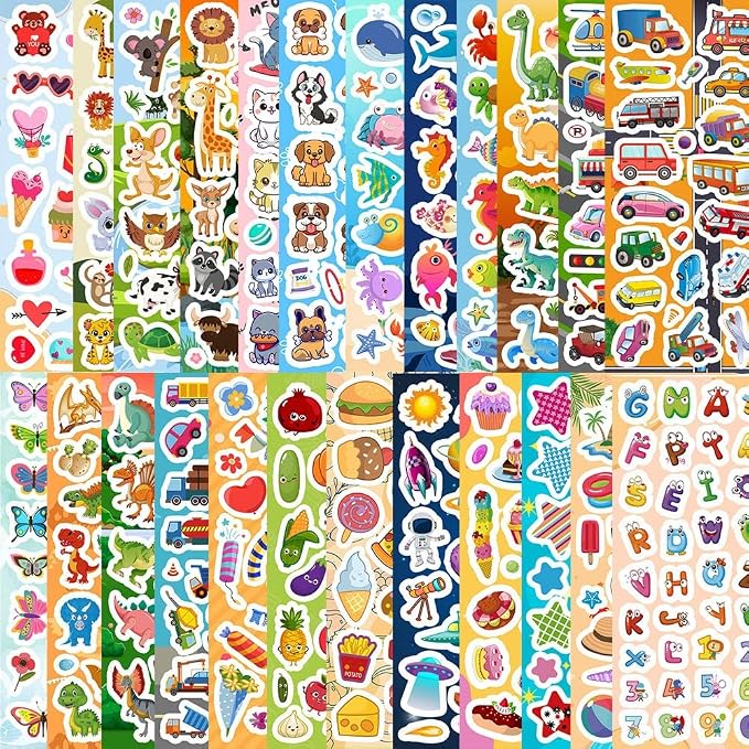 48 Sheets Stickers for Kids, Cute Stickers Variety Pack for Scrapbooking | Teachers Classroom Prizes, Goodie Bag Stuffers Including Animals, Cars, Dinosaurs, Fishes, Hearts, Stars and More