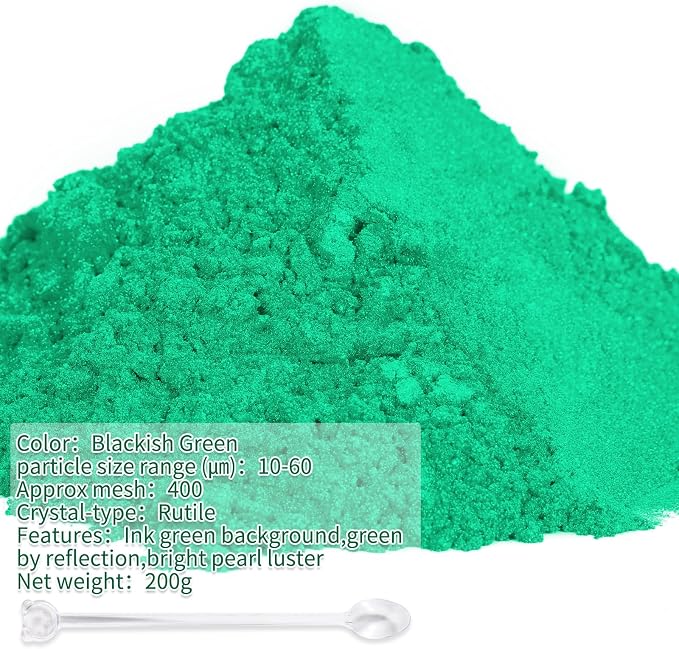 Mica Powder,7.05OZ（200g）,Blackish Green Mica Powder Pigment for Epoxy Resin，Lip Gloss，Paint，Dye，Soap Making，Nail Polish,Candle Making,Bath Bombs(Blackish Green)