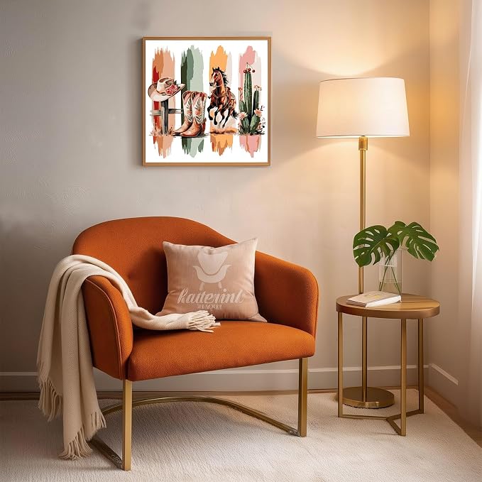 Gemozaic Western Paint by Numbers Kit for Adults, 16 x 16 INCH, Unframed | Adult's Paint by Number for Adult, Horse, Cowboy Boots, Hat, Cactus, DIY Acrylic Numbers Painting for Home Wall Decor, Gift