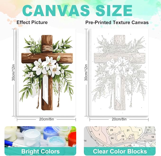 GEEHEIY Framed Paint by Numbers Kit for Adults, Cross Lilies, 8 x 12 Inch | DIY Adult Paint by Number Kit for Beginners, Christian Wall Decor, Stress Relief Craft Gift, Creative Hobby