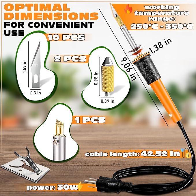 Hot Knife Cutting Tool, 30W, 10 Blades and Wood Burning Tip