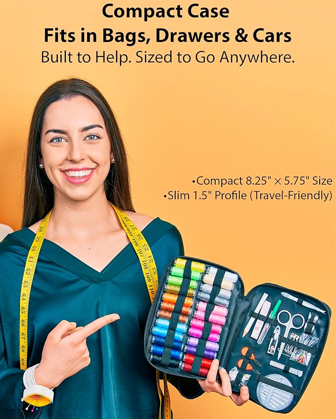 Vellostar Sewing Kit for Adults, 100-Piece Needle and Thread Travel Kit | Beginner-friendly hand sewing kit with 24 thread colors for quick clothing repairs, missing buttons, small tears & loose hems