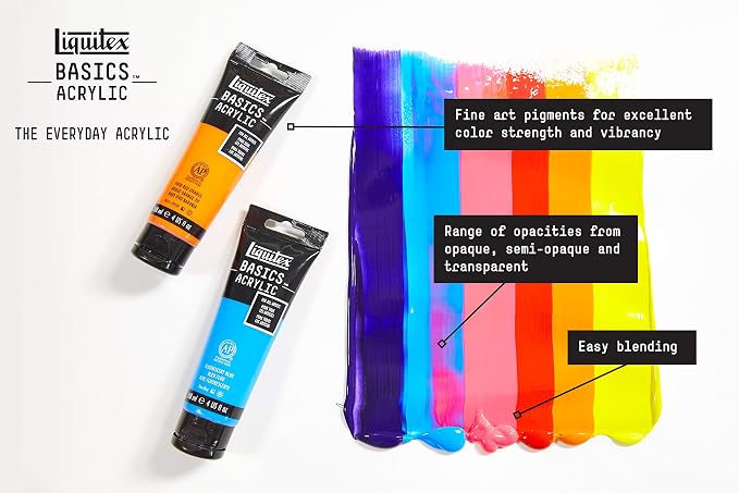 Liquitex BASICS Acrylic Paint Set, 6 x 118ml (4-oz) Tube Paint Set | Medium Viscosity, Satin Finish, Lightfast, Fine Art Pigments, Range of Opacities, Easy Blending