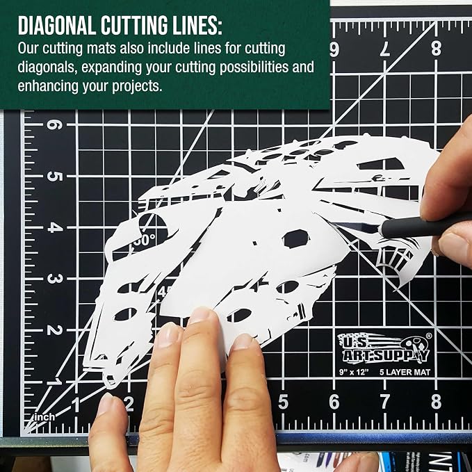U.S. Art Supply 9"x12" Self-Healing Cutting Mat 5-Ply (2 Pack) Green/Black | Double-Sided Green/Black Craft Mat, Non-Slip Cutting Mats for Crafts, Sewing, Quilting, Scrapbooking