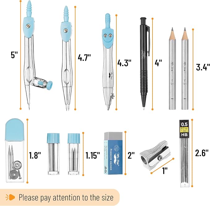 Mr. Pen- Geometry Set, 15 pcs, Light Blue, 6 Inch Swing Arm Protractor | Divider, Set Squares, Ruler, Compasses and Protractor
