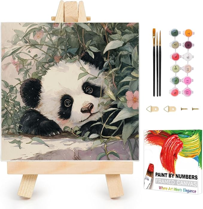 AUKELHJ Framed Paint by Numbers Kit for Adults, Panda, 10x10 inch