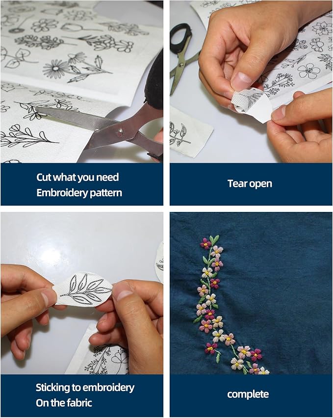 102pcs Water Soluble Hand Sewing Stabilizers，Embroidery Stick and Stitch Embroidery Paper Wash Away Stabilizers，for Embroidery Stabilizers Flower Patterns，for Hand Sewing Lover Beginners.letter&Flower