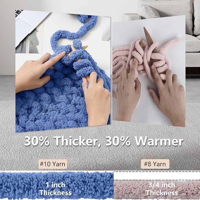 Cozyful Chunky Yarn for Hand Knitting - #10 Chunky Chenille Yarn, Jumbo Big Thick Chunky Yarns for Crocheting, Super Bulky Chunky Knit Blanket Yarns, 8 Skein (22 yds 8 oz Each Skein), Country Blue