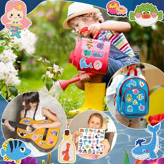 Labeol Diamond Art Kits for Kids Boys and Girls Ages 6-8-10-12 Easy to DIY Creative Diamond Art Sticker Craft by Numbers Kits for Kids and Adult Beginners (sea)