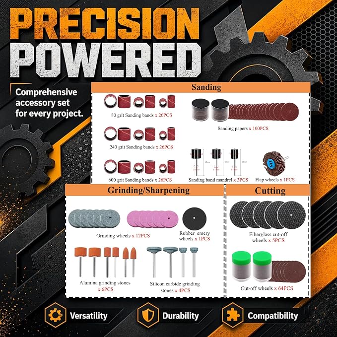 318 Piece Rotary Tool Accessories Kit with Sanding Drum, 1/8 Inch Shank Universal Fit Rotary Tool Bits for Sanding, Cutting, Grinding, Polishing, Cleaning, Drilling, Engraving, Woodworking DIY