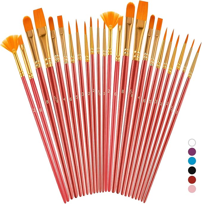 Soucolor Acrylic Paint Brushes Set, Halloween Painting Craft for Adult Kids | 24pc set, 12 sizes, soft bristles, wooden handles — ideal for acrylic, oil, watercolor, nail, face & rock painting.