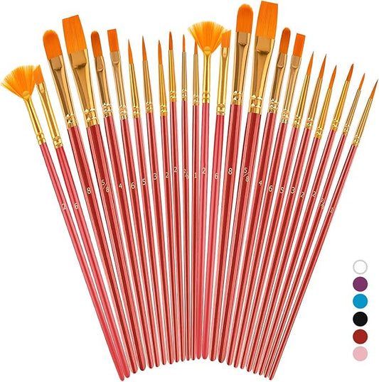 Soucolor Acrylic Paint Brushes Set, Halloween Painting Craft for Adult Kids | 24pc set, 12 sizes, soft bristles, wooden handles — ideal for acrylic, oil, watercolor, nail, face & rock painting.