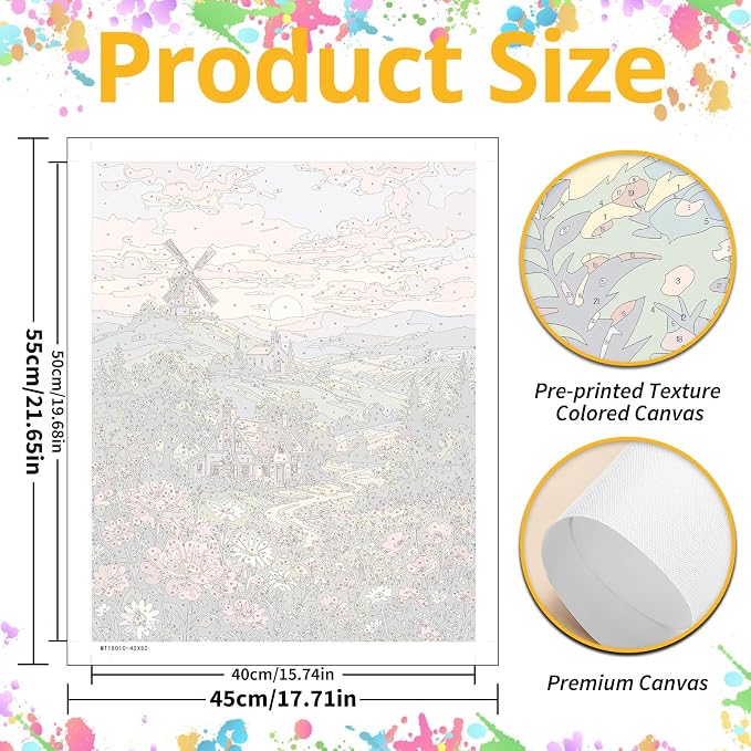 Mandun Landscape Paint by Numbers Kit for Adults, 16x20 inch | DIY Painting Kits Crafts for Adults, Relieve Stress, Frame Canvas, Wooden Easel, Gift Box, Home Wall Decor
