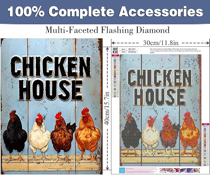ijbnhd Chicken Diamond Art Kits for Adults, 12x16inch