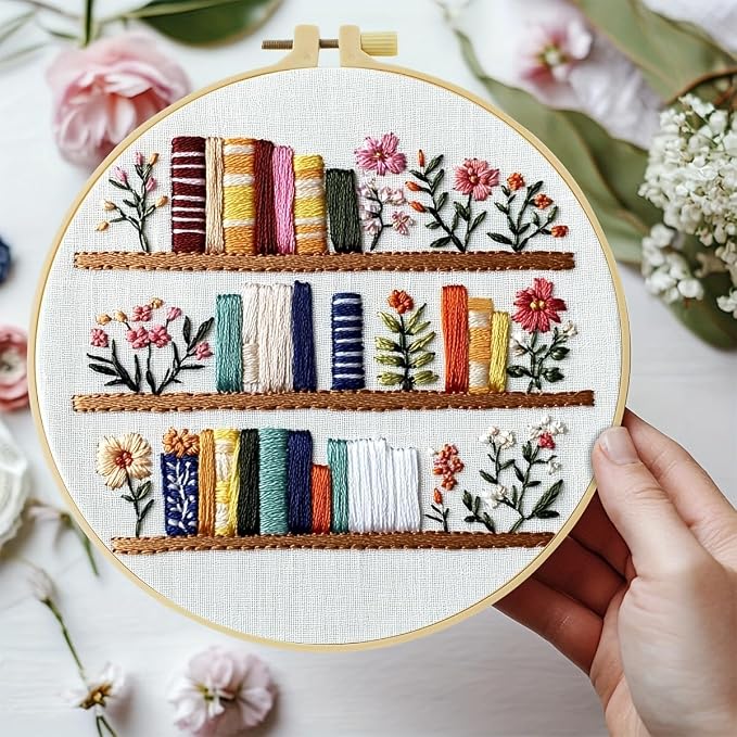 JOZYSH 8'' Flowers Embroidery Kit for Beginners Stamped Books and Flowers Pattern Embroidery Kit Cross Stitch Kit Embroidery Starter Kit with Instructions, Embroidery Hoops for Home Ofiice Decor