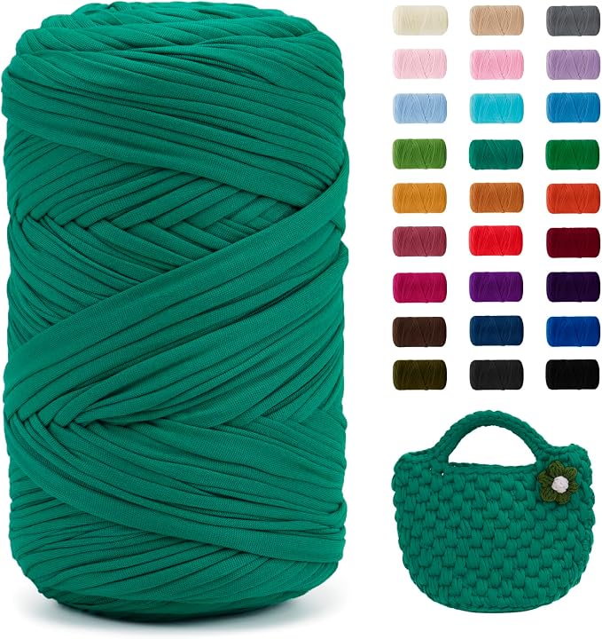 JeogYong T-Shirt Yarn, 400g/131 Yards Elastic Fabric Crochet Cloth T Shirt Yarn, Thick Hand Knitting Polyester Fabric Ribbon for Crocheting Bags/Baskets/Rugs, Home Decor, DIY Crafts (Peacock Blue)