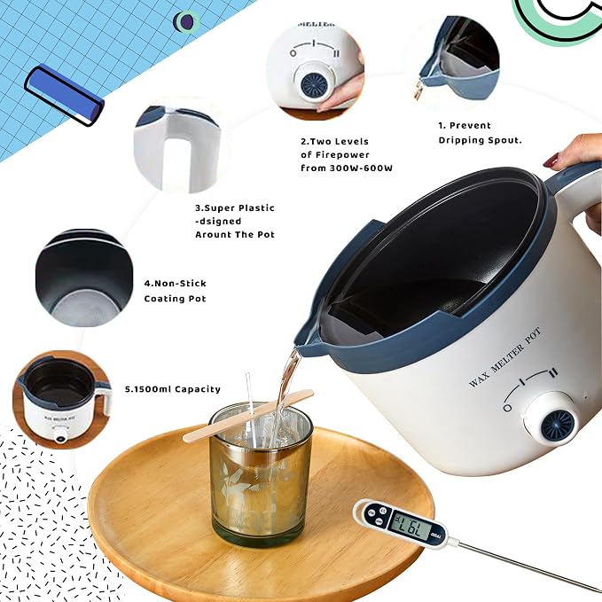 Wax Melting Pot Kit with Digital Scale(No Battery), Heat Gun, Thermometer | Pro DIY Candle Making Pot Set Wax Melt Makers for Adults to Make Your Own Candles