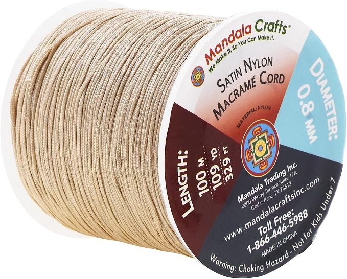 Mandala Crafts 0.8mm Champagne Rattail Nylon Satin Cord for Jewelry Making