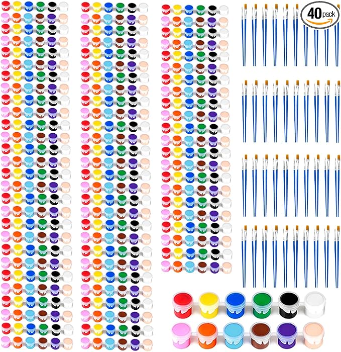 40 Pack Mini Acrylic Paint Set, 12 Colors Washable Paint Strips for Kids & Adults - Includes 80 Brushes, 480 PCS kids Paint Kits for Easter Eggs, Birthday, Classroom Party，school supplies