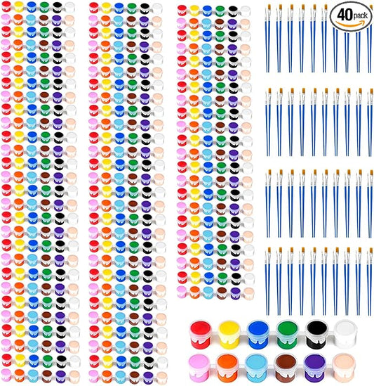 40 Pack Mini Acrylic Paint Set, 12 Colors Washable Paint Strips for Kids & Adults - Includes 80 Brushes, 480 PCS kids Paint Kits for Easter Eggs, Birthday, Classroom Party，school supplies
