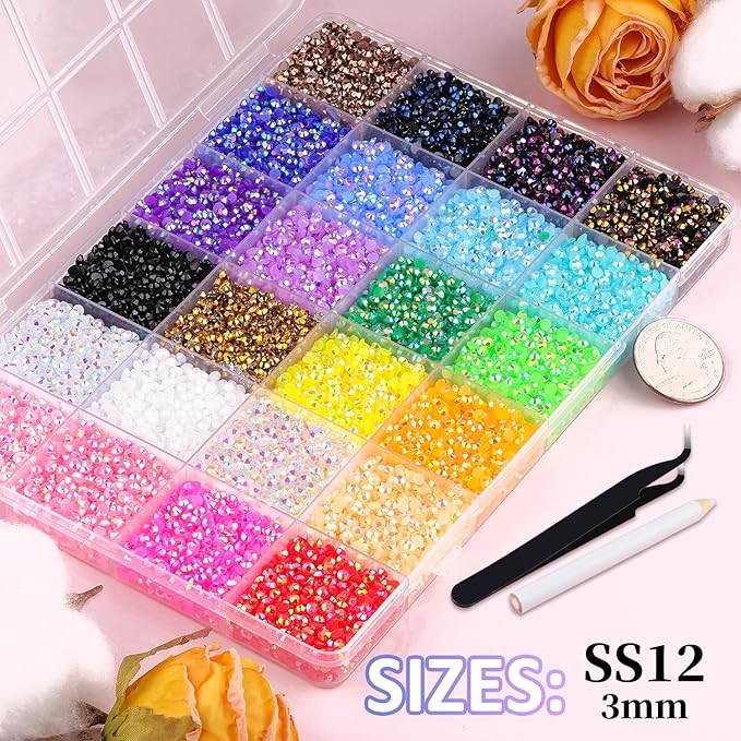 34000Pcs Resin Jelly Rhinestones for Bedazzling, Multicolor 3mm Flatback Gems for Diamond Art, Bedazzler Kit with 3Pcs 10ml B7000 Jewelry Glue for Bedazzle Thing Crafting Book Nail Art