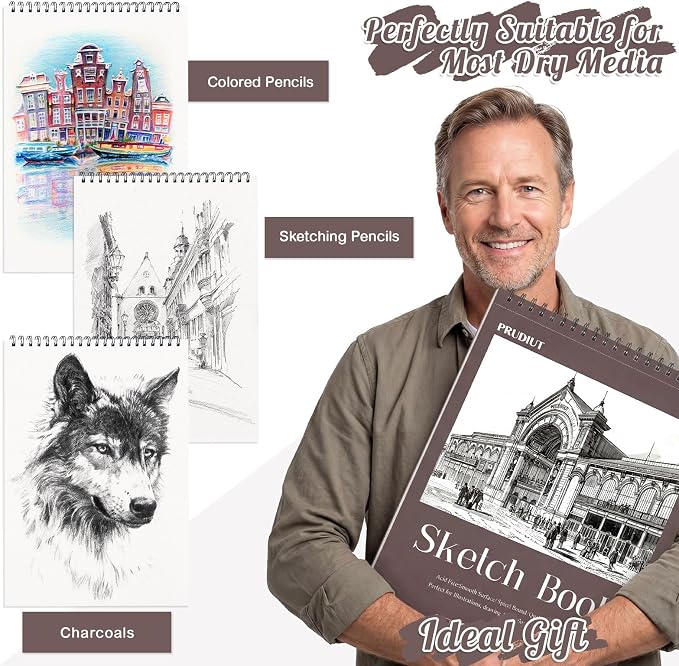 11×14in Sketch Book, Spiral Bound, 50 Sheets, Acid-Free Drawing Paper | 68lb/100gsm Paper, Perforated Pages, 360° Spiral, Hard Backing Board, for Pencil, Charcoal, Pastel, Crayon