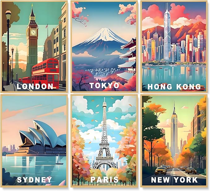 6 Pack Paint by Numbers Kit for Adults, Cityscape Canvas Painting Set | 10x14 Inch, DIY Acrylic Painting Craft Kit for Beginners without Frame, Relaxing Creative Hobby, Home Wall Decor, Gift