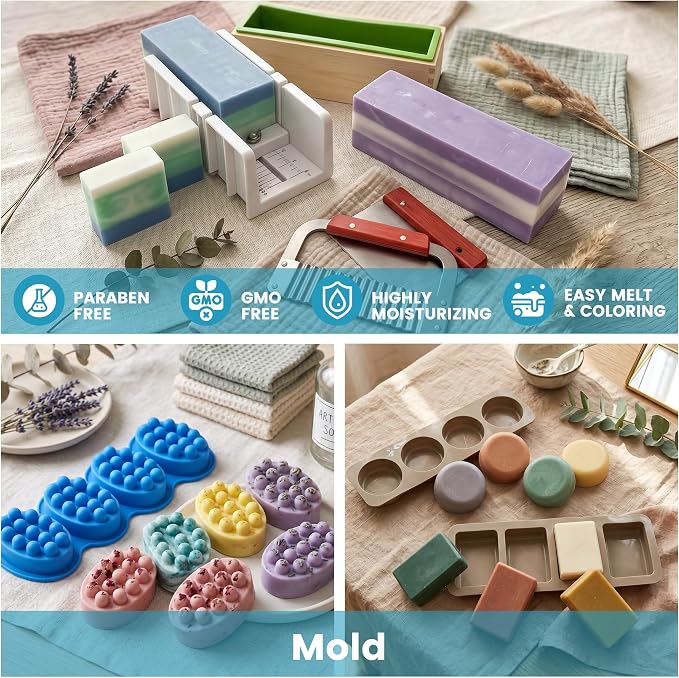 PIUH Goat Milk Soap Making Kit with Soap Melter & 10 Lbs Pre-Cut Soap Base | Loaf Soap Mold Cutting Set & Massage Mold, SLS/SLES Free No Palm Oil Soap Making Supplies for Adults Beginners