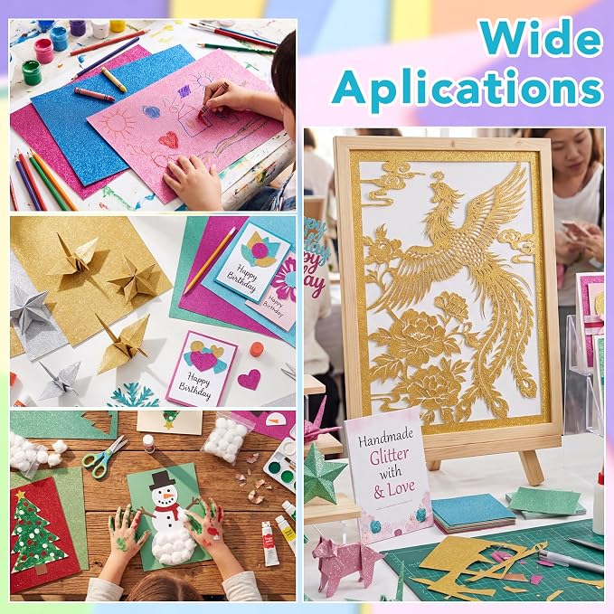 54 Sheets Glitter Cardstock Paper 8.5 x 11, 27 Colors, 230Gsm