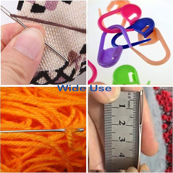 17 Pcs Sewing Knitting Kits, 9 Pcs Large-Eye Blunt Yarn Needles, 2 Pcs Needle Threader, 6 Pcs Colorful Knitting Crochet Locking Counter Stitch Needle, Suitable for Crochet Project