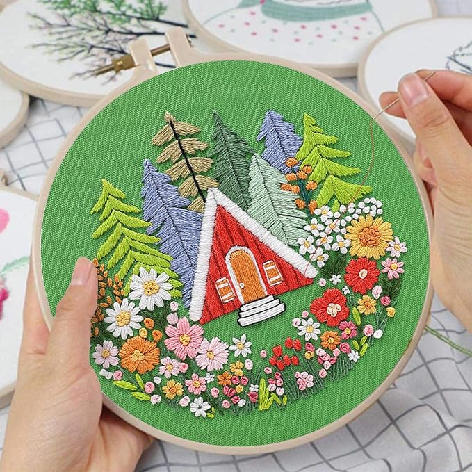 Louise Maelys Garden House Embroidery Kit for Beginners Forest DIY | Bring Nature Home with Cross Stitch Kits. Complete Needlepoint Kit for Adults to Enjoy Relaxing Crafts, Gifts and Decor