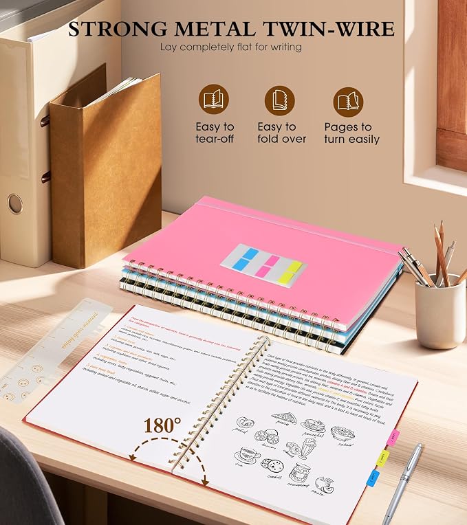 Blank Spiral Notebook Journal 8.5” x 11”, A4 Large Sketch Book for Women Men, 100 GSM Blank Paper Drawing Notebook, Plastic Hardcover Spiral Bound Sketchbook for Sketching Work School Writing, Red