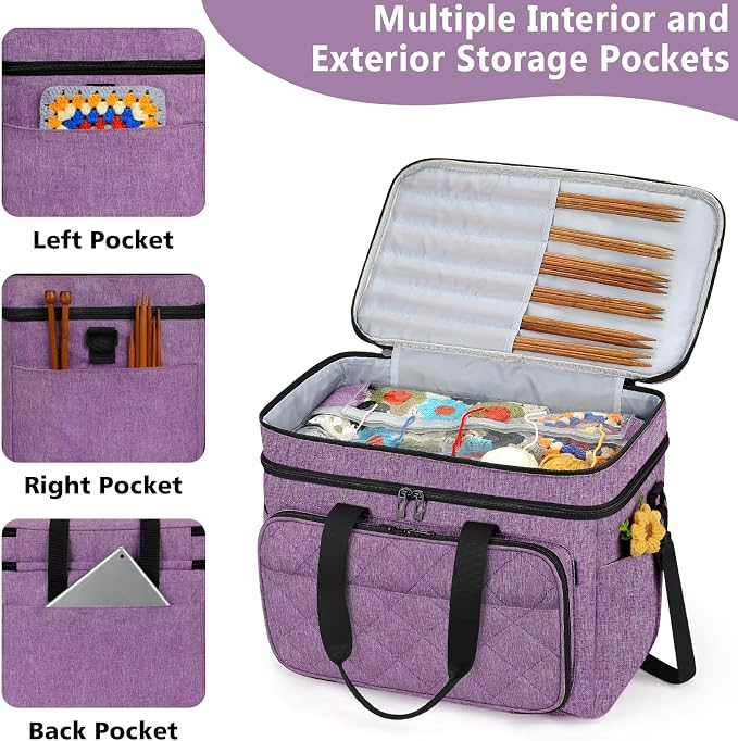 Crochet Organizer Bag with Yarn Holder, Large Yarn Storage for Accessories