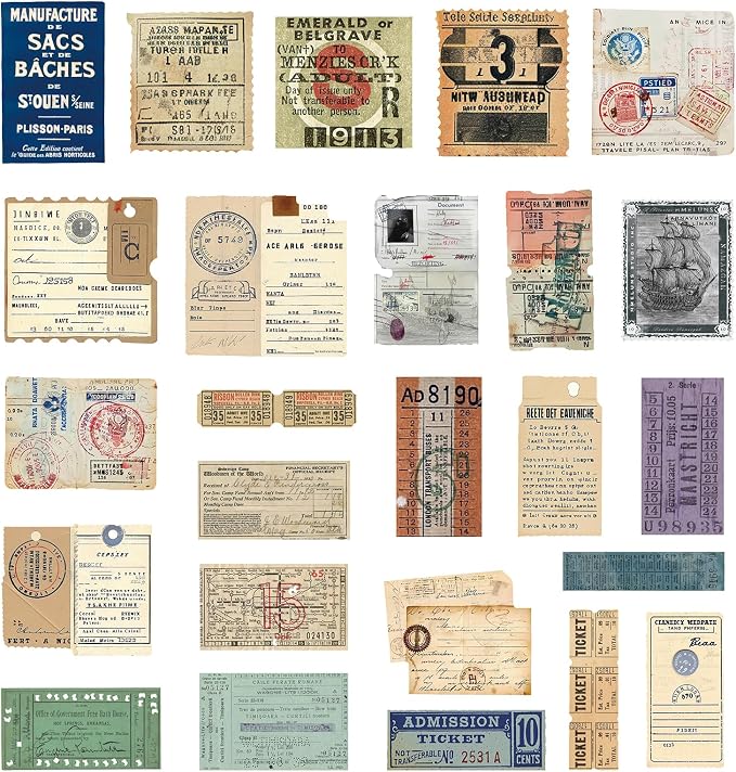 PRSTINCOL 100Pcs Vintage Sticker Pack - Scrapbooking Supplies & Junk Journal Accessories - Aesthetic Stickers for Water Bottles, Craft Kits, Bullet Journals - Retro Design