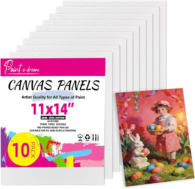10 Pack 11"x14" Canvas Panels for Painting, Art Painting Supplies | 100% Cotton, Triple Primed, Acid-Free & Non-Toxic, No Warp, Blank Canvas Boards for Acrylics&Oils, Ideal for Kids Gifts