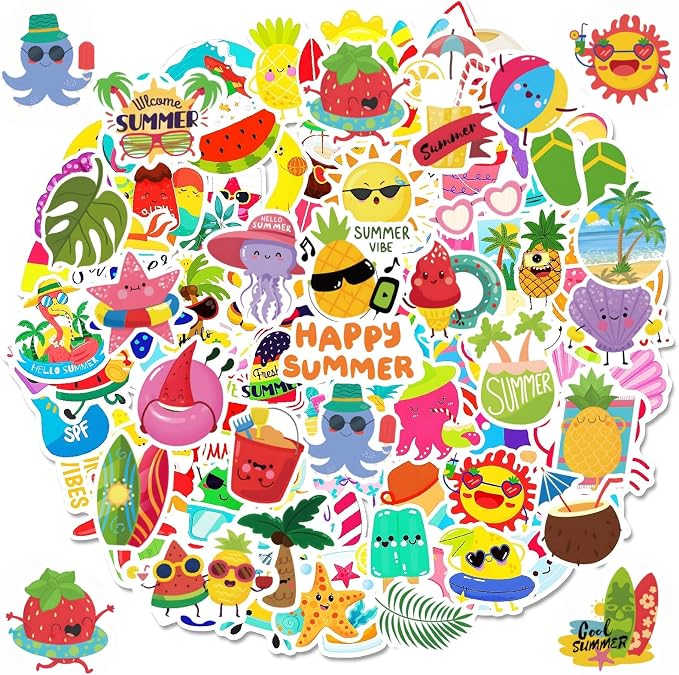 300Pcs Summer Stickers for Kids, Hawaiian Beach Stickers, Tropical Stickers