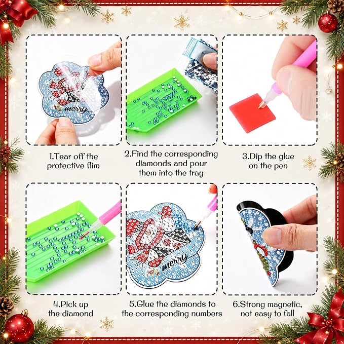 Zonon 12 Pcs Christmas Snowman Diamond Art Magnets,Blue White Red | Winter Diamond Painting Magnets Kits, Sparkling Snowman Stickers, DIY Craft Gifts, for Refrigerator Home Kitchen Decor