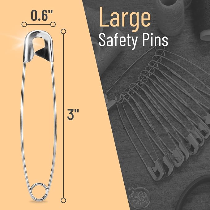 Mr. Pen- Large Safety Pins, 3 Inch, 100 Pack, Silver