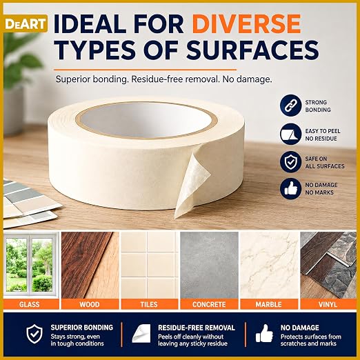 DEART Colored Masking Tape Painters Tape 12, 8 or 6 Pack - 1 or 0.6 Inches for DIY Crafts Arts Supplies, Whiteboard Tape Dry Erase Board Tape for Kids No Residue (4, 0.98 Inch Beige)