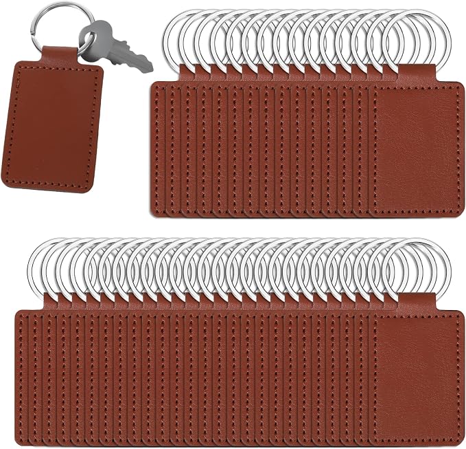 Qianyu Leather Key Fob Kit PU Blanks with Rivets Key Ring Rectangular Leather Car Keychain Laser Engraving Keychain