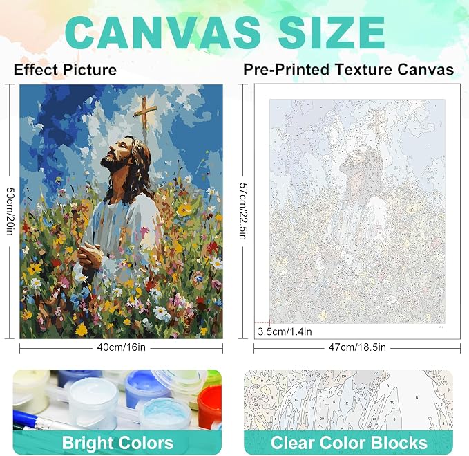 Paint by Numbers Kit for Adults, Jesus Praying Number Painting, 16x20 Inch | DIY Adult Paint by Number Kit on Canvas for Beginners, without Frame, Christian Wall Decor, Stress Relief Craft Gift