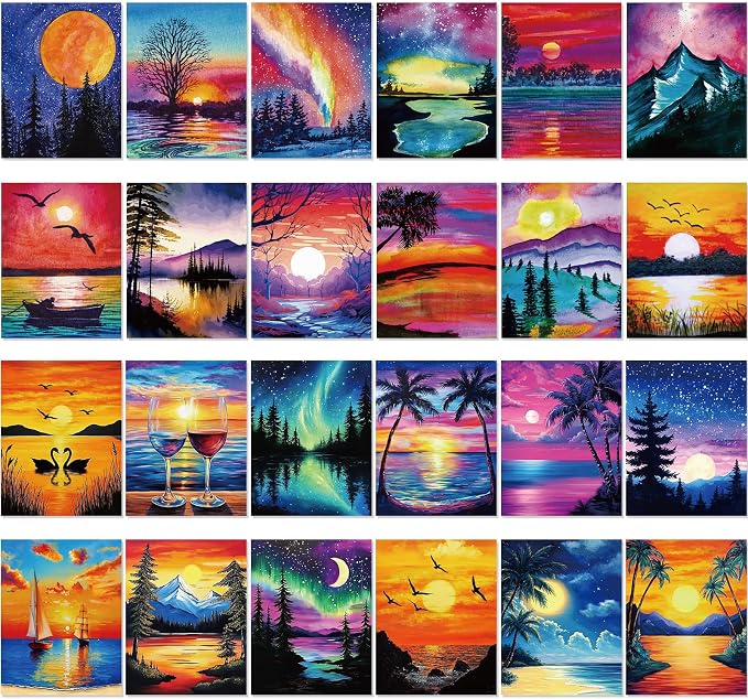 Sherr 24 Pcs Pre Drawn Canvas for Adult, Scenery, 8 x 10 Inch