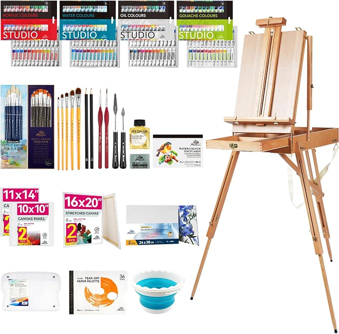 PHOENIX Deluxe All in One Art Painting Set with Beechwood Foldable French Box Easel