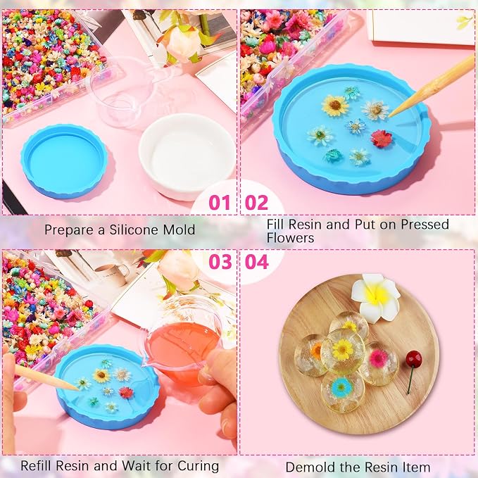 880 PCS Small Dried Flowers for Crafts Resin - Tiny Dried Flowers for Nails, Natural Real Dried Pressed Flowers Bulk for DIY Jewelry Earrings Epoxy Molds, Candles Making, Soap Making